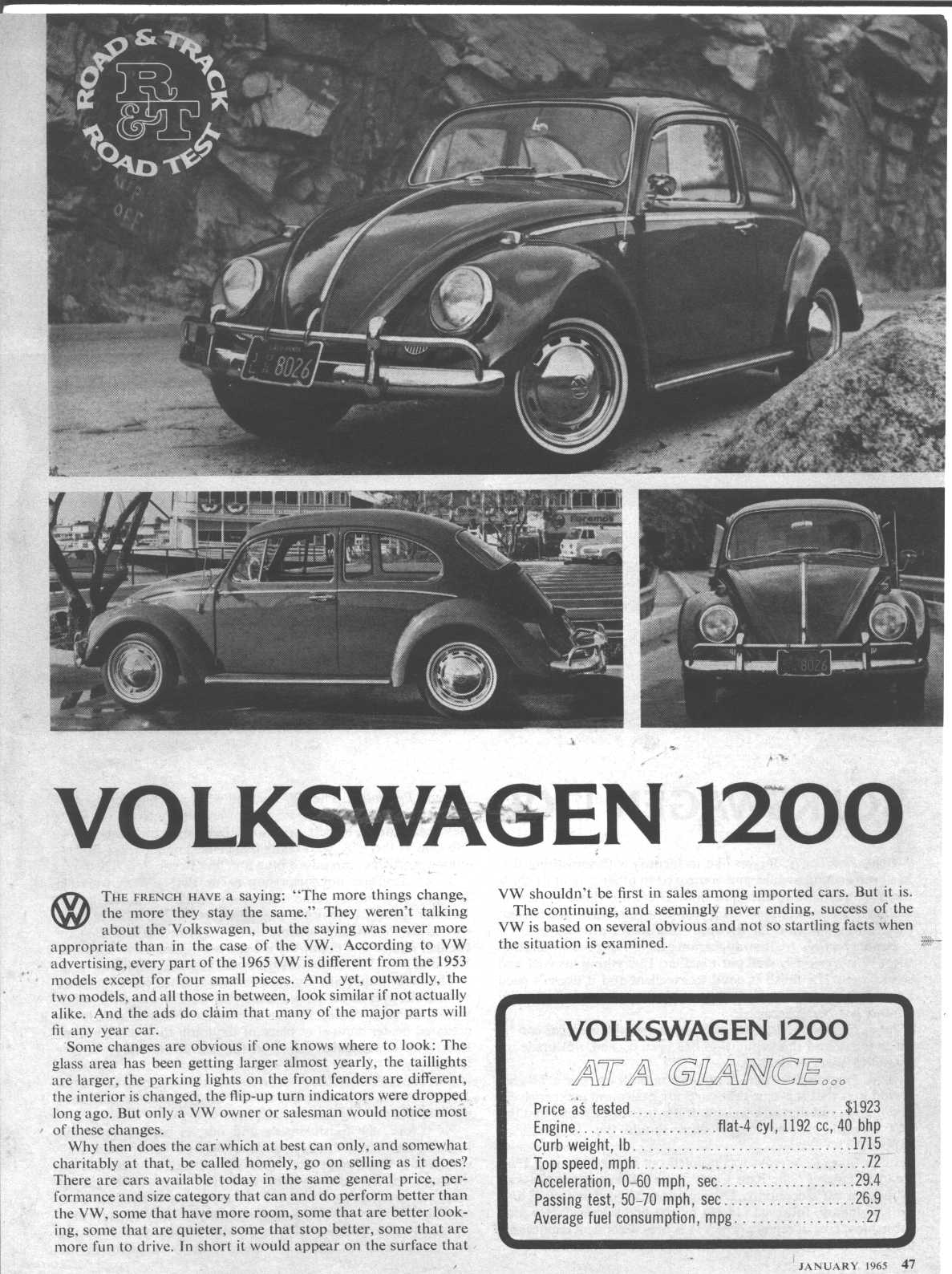 Road & Track 1965 Beetle test page