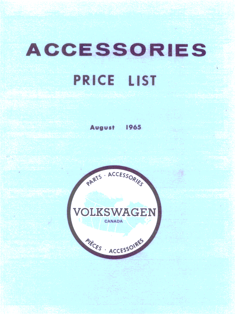 1965 accessories price list page